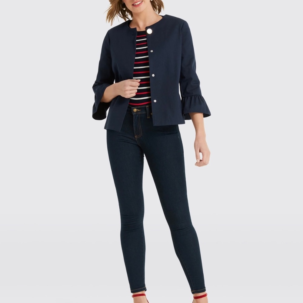 Draper James Navy Jacket with Ruffle Sleeves - Picture 2 of 5